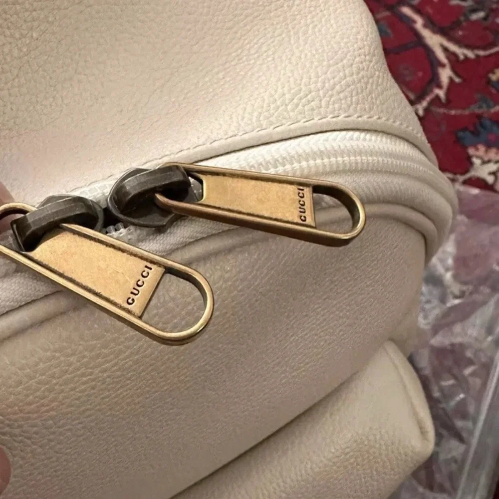 Gucci Web Logo Cripto Print Leather Ecru Color Authentic Women (Unisex) Backpack - Picture 9 of 15